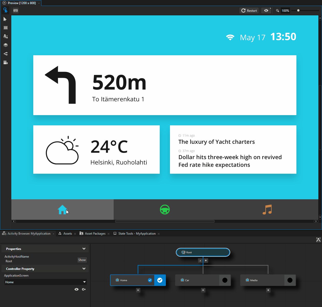 Step 1 - Create project with C++ application and print to debug console -  Kanzi framework 3.9.3 documentation