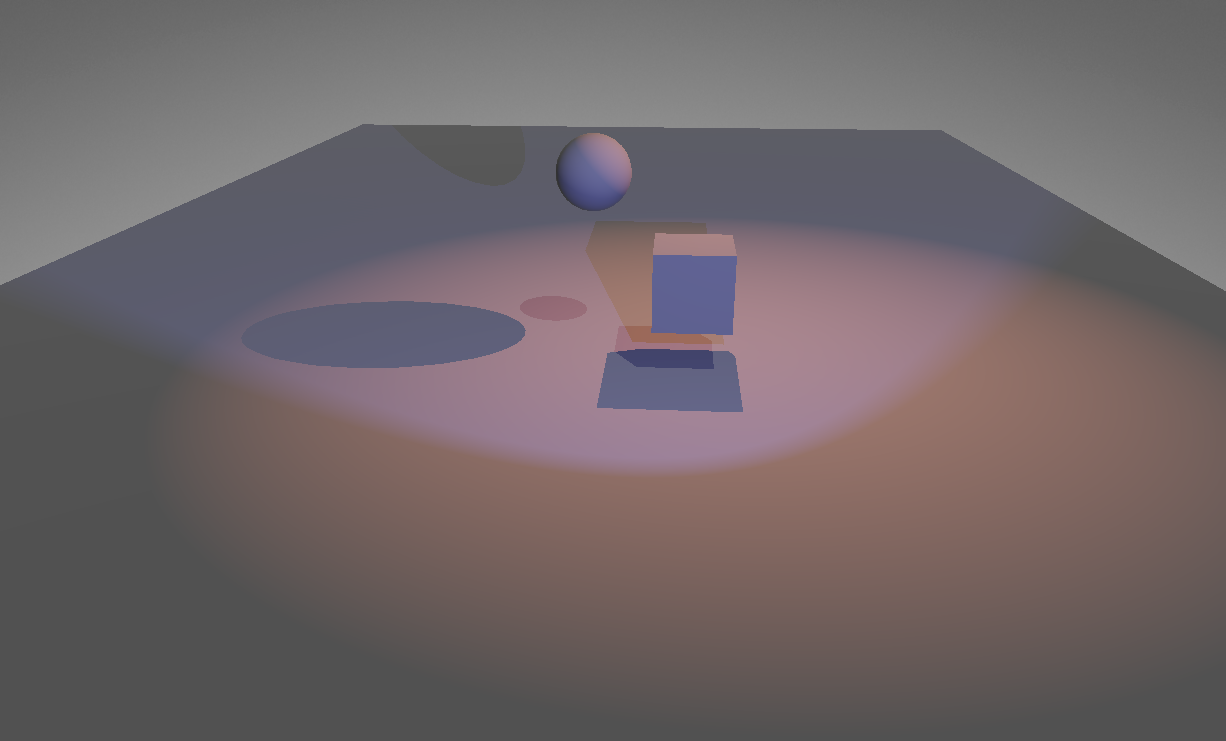 Preview of the Raytracing example before any Prism graph changes, showing raytraced shadows on the scene.