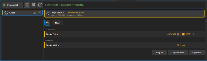 Screenshot of the property body with a conflict row