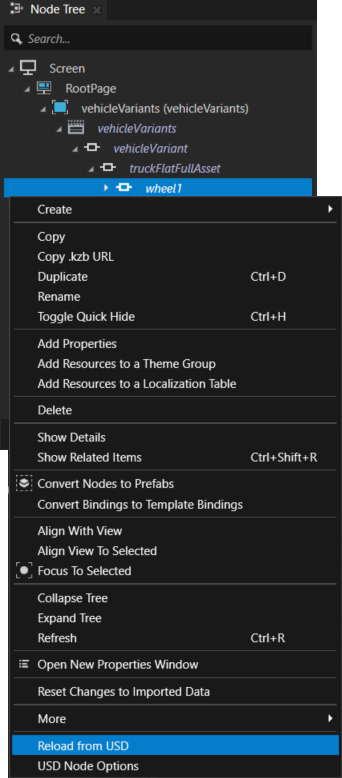 Screenshot of the Reload from USD on concrete node