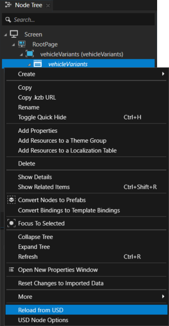 Screenshot of the Reload from USD on whole scene